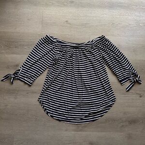 Neiman Marcus Striped Off Shoulder Top